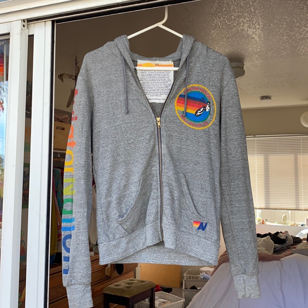 Aviator Nation Zip Up Hoodie in Heather Grey XS